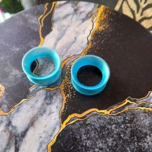 Pair KAOS sea blue pearl ear skins 12mm gauge 1/4 wearable